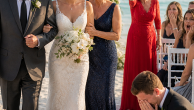 **En mi lujosa boda encontré a mis padres sentados en unas sillas plegables junto a la cocina, lejos de todos los invitados importantes. Minutos antes de caminar hacia el altar, descubrí que mi suegra había engañado a mi padre para que le entregara todos sus ahorros y así financiar la boda, mientras presumía ante todos de ser nuestra «gran patrocinadora». Mi prometido ya lo sabía. Y no le importó en absoluto. Así que tomé el micrófono… y siguió sin importarle. Entonces caminé hacia el altar, volví a tomar el micrófono y me aseguré de que los 200 invitados vieran quiénes eran en realidad.**