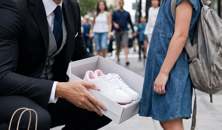 Historia completa: Una niña me detuvo en una acera abarrotada y me pidió un par de zapatos para ir a la escuela. Solo me costaron 45 dólares. Lo que no sabía entonces era que su desesperada promesa de devolverme el dinero algún día me conduciría a un doloroso secreto, a una madre que luchaba por salir adelante y a una verdad tan poderosa que cambiaría mi vida para siempre.