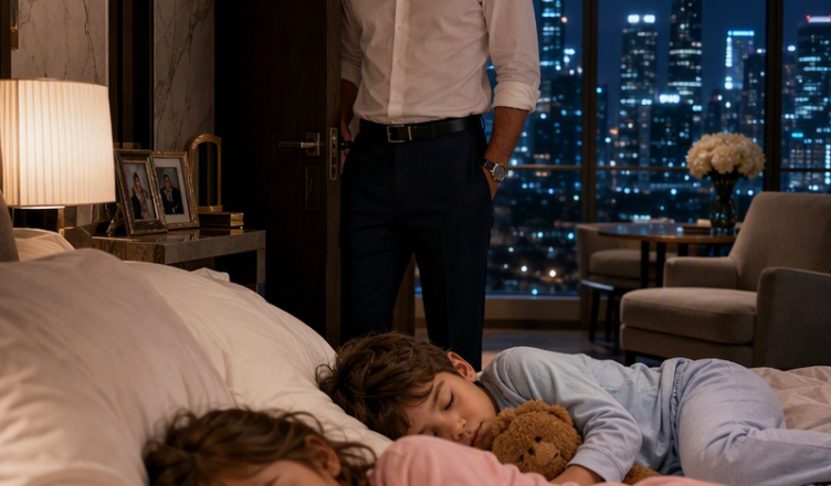 # Regresó a su suite del hotel después de medianoche para recoger un informe que había olvidado. Pero al abrir la puerta, encontró a dos gemelos dormidos en su cama… y a una camarera aterrorizada que le suplicaba que no llamara a seguridad.