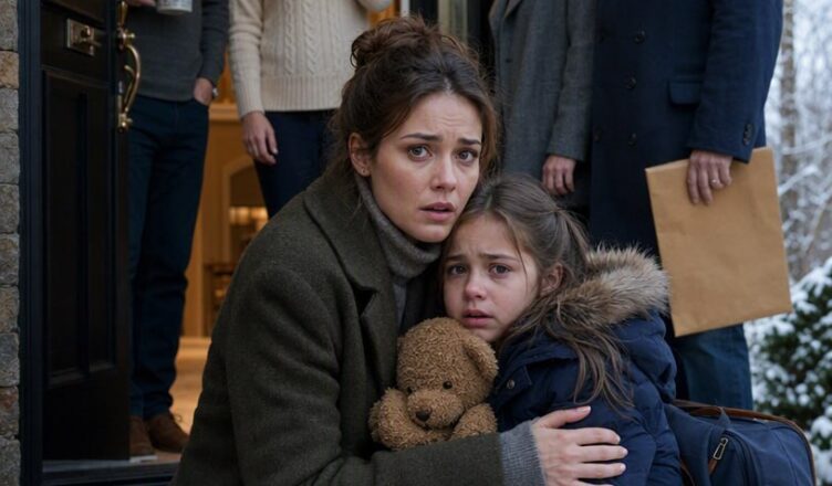 Regresé antes de lo previsto de mi misión militar para sorprender a mi familia en Navidad… pero encontré a mi pequeña hija sentada en el frío escalón de la entrada, abrazando con fuerza su osito de peluche.