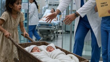 Una niña pequeña entró descalza a urgencias empujando a dos recién nacidos en una pequeña carretilla y susurró: «Mi mamá no se despierta»… pero el sobre encontrado junto a su cama llevaba mi nombre.