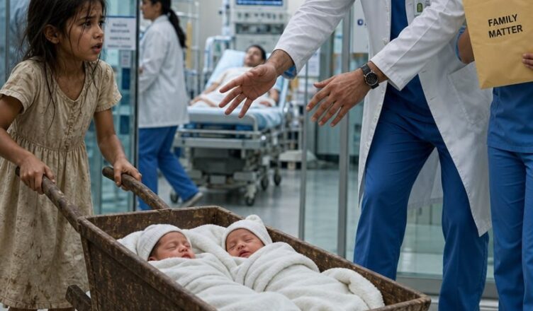 Una niña pequeña entró descalza a urgencias empujando a dos recién nacidos en una pequeña carretilla y susurró: «Mi mamá no se despierta»… pero el sobre encontrado junto a su cama llevaba mi nombre.